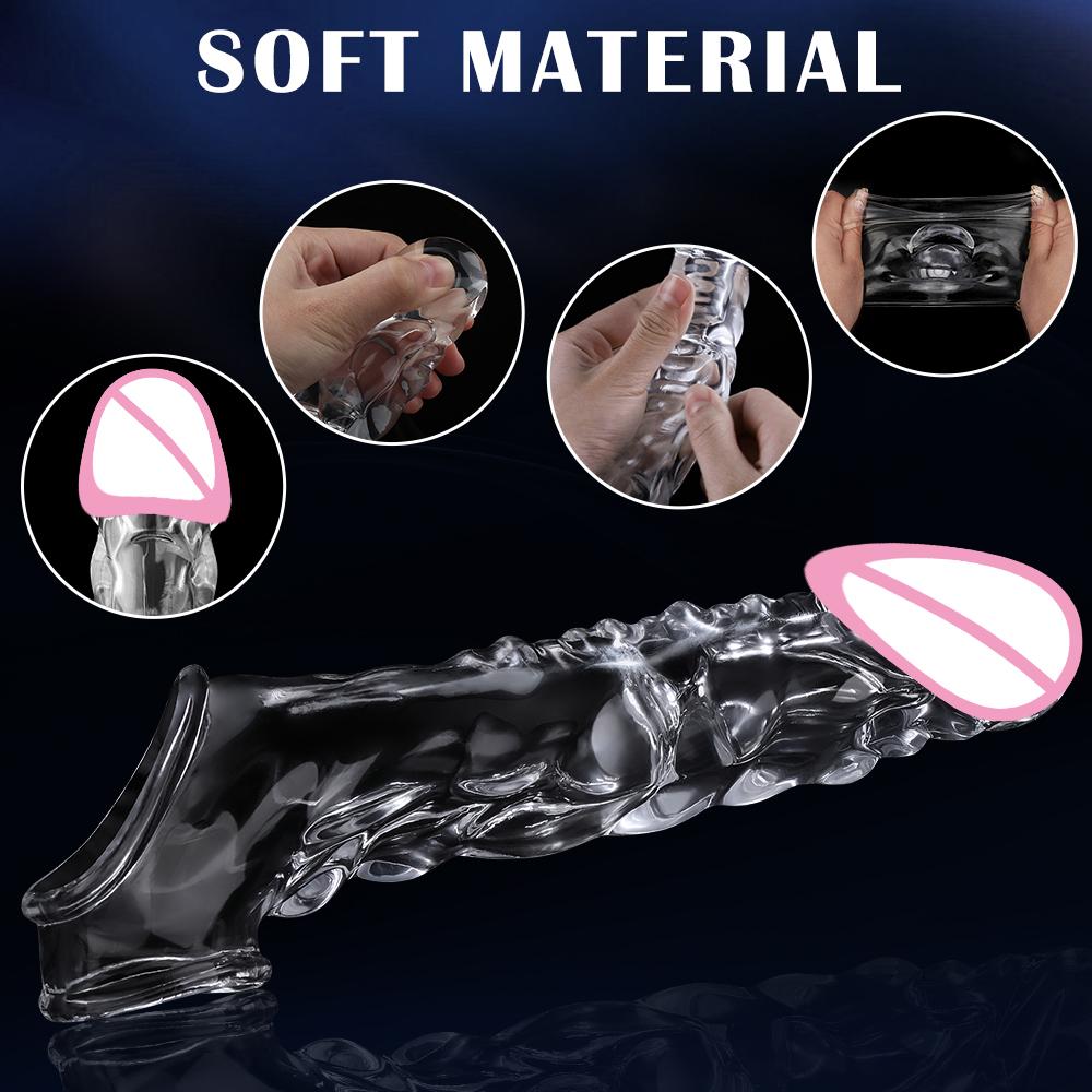 8.6 Inch Clear Cock Ring Extender Reusable Penis Sleeve with Vibrator Penis Ring Soft Dick Enlarger for Couples Reusable Condoms
