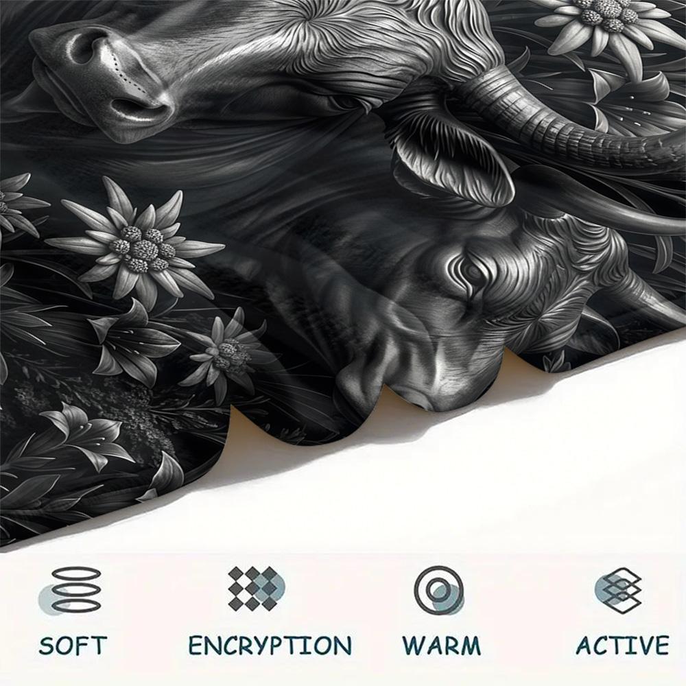 1PC High Mountain Cattle Print FlAannel Blanket, High quality Comfortable for All Seasons, Home Decor, Warmth and Comfort