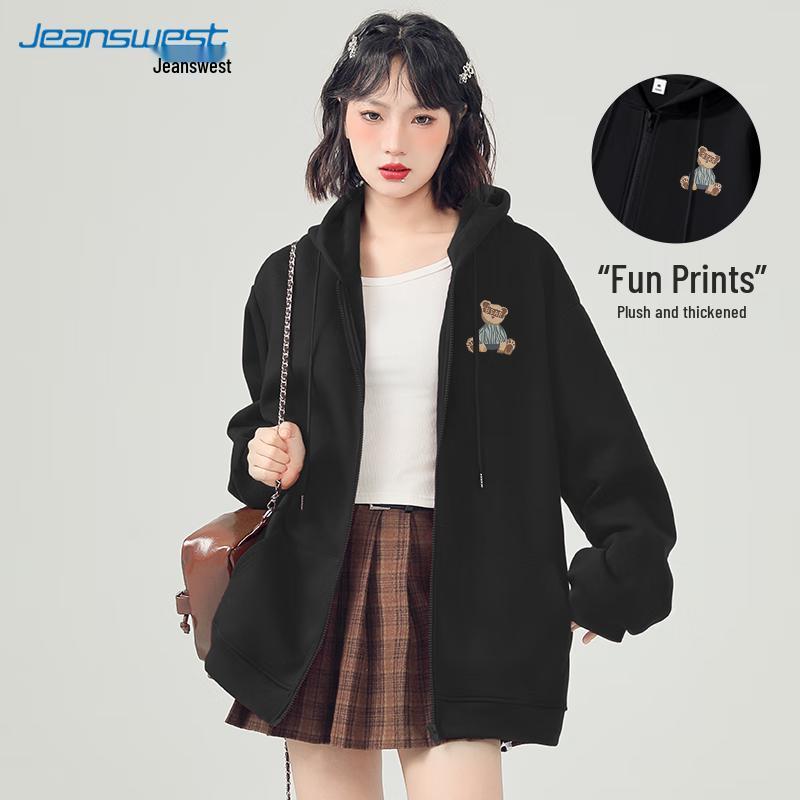 JEANSWEST Unisex Cartoon Print Hooded Cardigan Sweatshirt