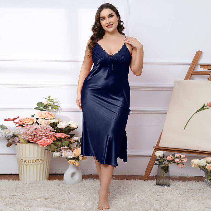 Yaoting Women's Plus Size Ice Silk Camisole Nightdress for Summer - CQ311
