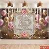 2D Sweet 15 Foto-Hintergrund mit Diamant-Nummer 15, Rosa-Gold-Ballons und Blumen