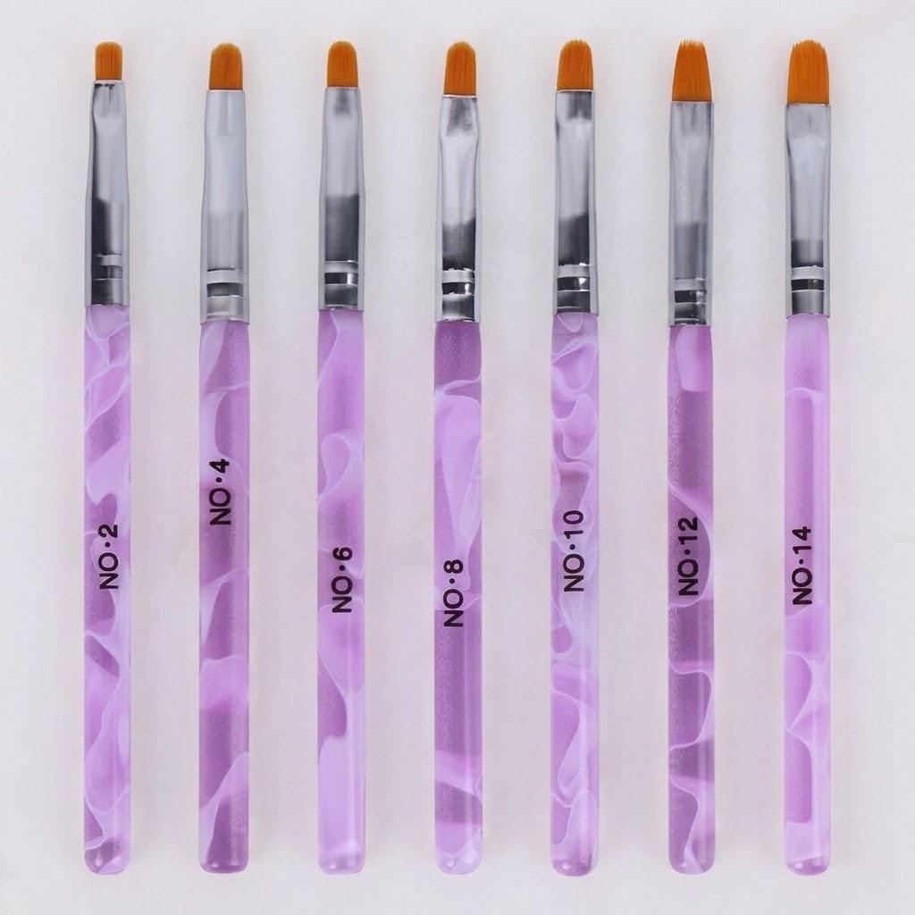 

7pcs Nail Art Brush Set Acrylic Gel Painting Tools Professional Manicure Kit Flat Eyeliner Stippling Brushes розовый