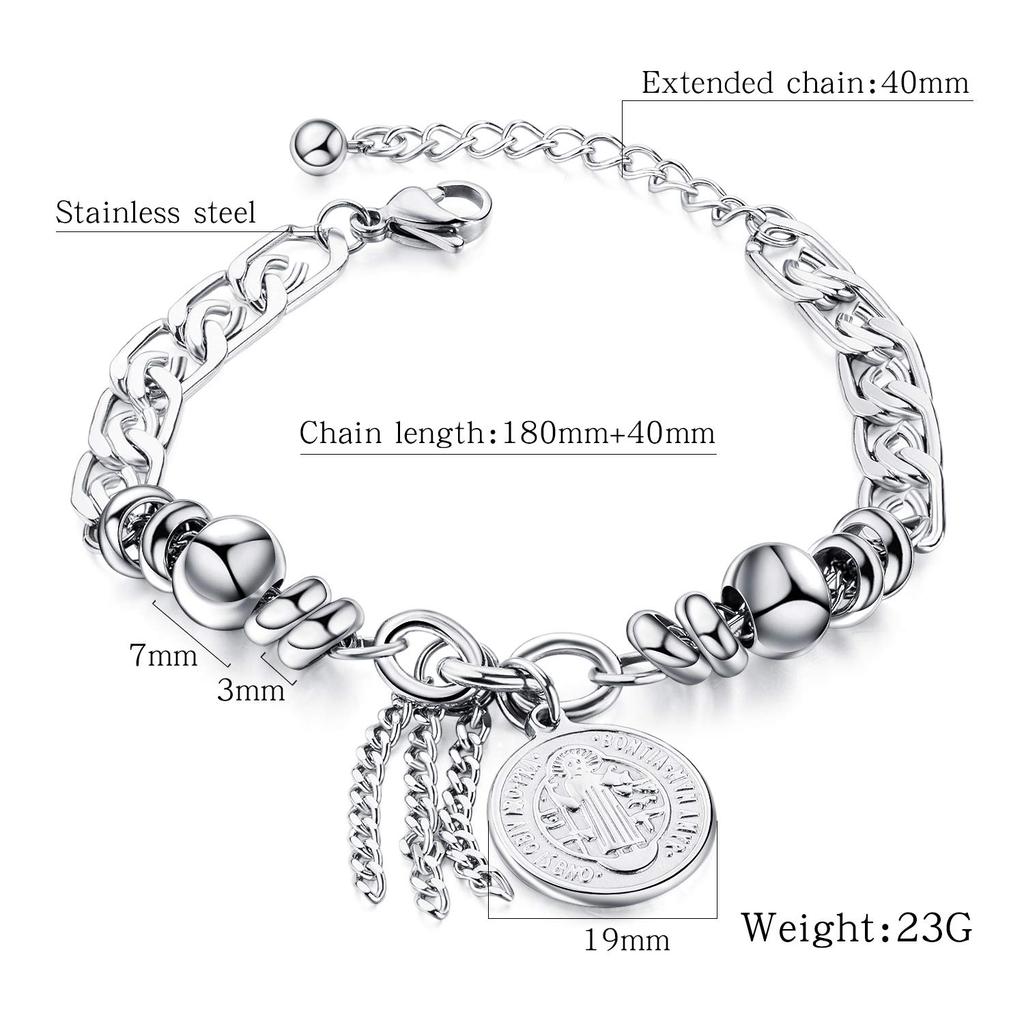 AIKS Curb Chain Popular Stainless Dangle Religious Adjustable Good Protection from Western Style Women's Bracelet, Brand, Silver, Steel, Bell, Chain,