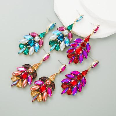 Frauen Lange Tropfen Ohrringe Titan Stahl Legierung Anhänger Ohrringe Acryl Bunte Kristall Blume Form Geometrische Ohr Ornamente