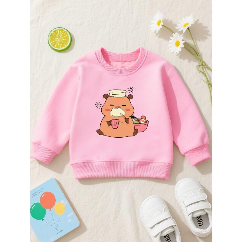European sizes Kapibala Animals Kids' Crewneck Sweatshirt, a Casual Long-Sleeve Pullover with a Bit of Stretch, Perfect for Fall And Winter