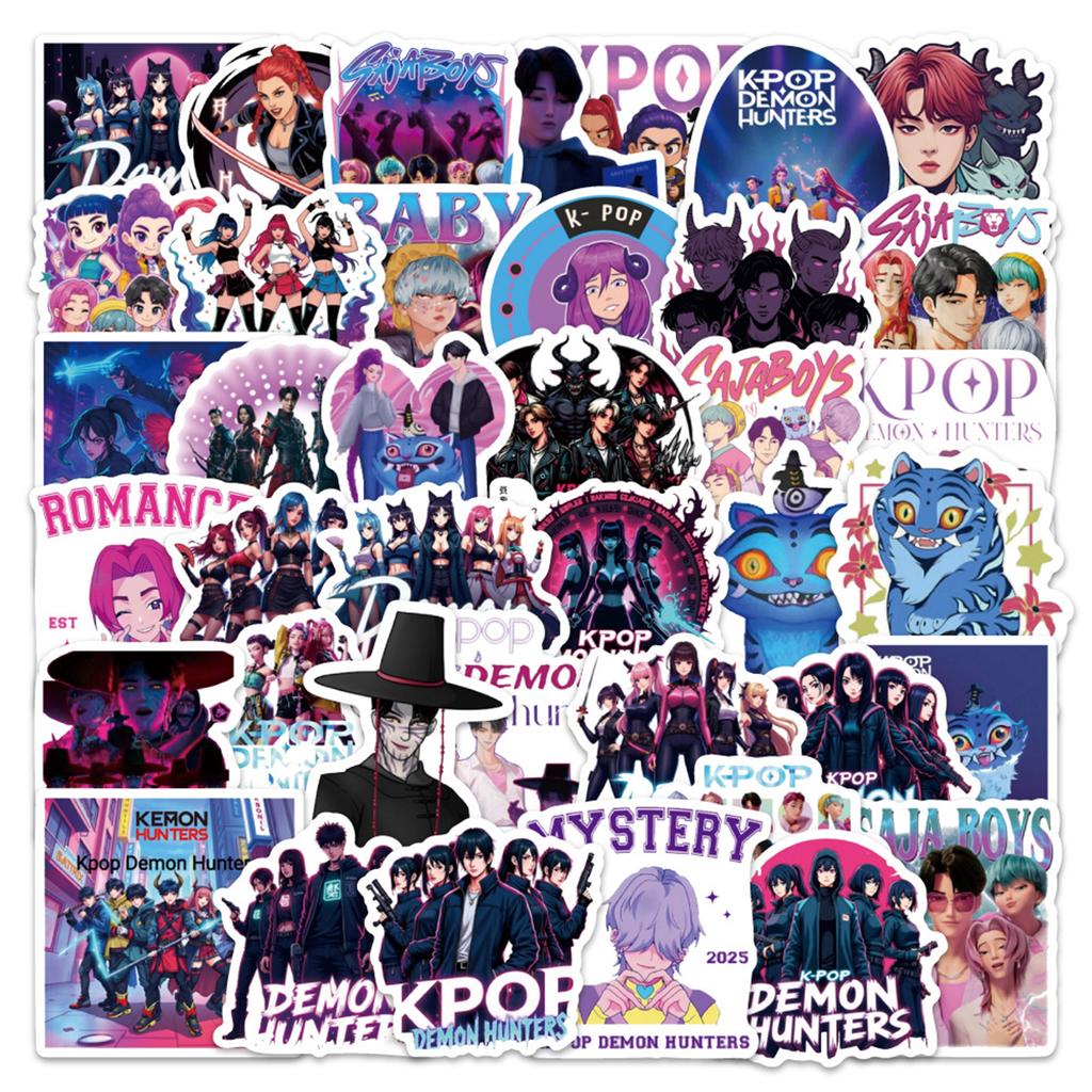 50 Stück K-Pop-Aufkleber mit Dämonenjägern, Hexenjagd und Teufels-Boyband-Cartoonmotiven sowie animierte Charakter-Dekorationsaufkleber für Gepäck