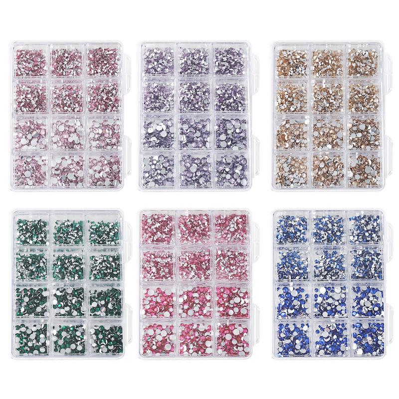 Nail Art Irregular Resin & Colored Rhinestones Set - Flatback, 12 Grids of Mixed Clear Diamonds