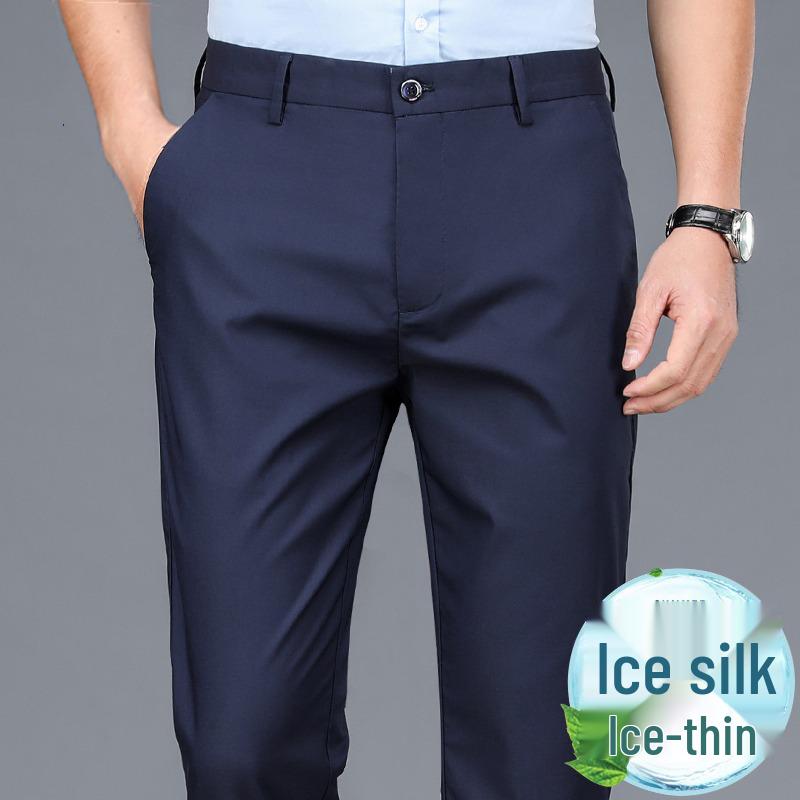 Men's Summer Business Casual Ice Silk Straight-Leg Trousers