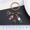 Ancient Bronze Zinc Alloy Wine Opener Keychain with Red Wine Glass Ornament