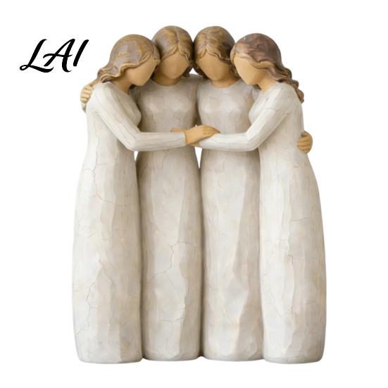Nature Inspired Ornament Sisterhood Wooden Figurine Handcrafted Friendship Sculpture for Living Room Creative Displays Bedroom Tabletop Ornament