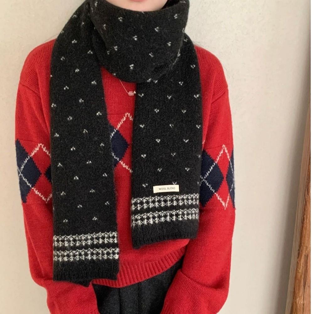 Korean Style Ladies Wool Scarf Retro Winter Scarf Versatile Knitted Scarf