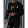 Men's Spring and Autumn Comfortable Leisure Love Faith Pattern Printed Round Neck Long Sleeve T-shirt Top