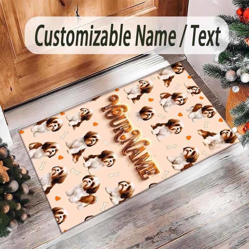Valentine Love Theme Crystal Velvet Rug Personalized Custom Name Text Soft Floor Mat Home Decor