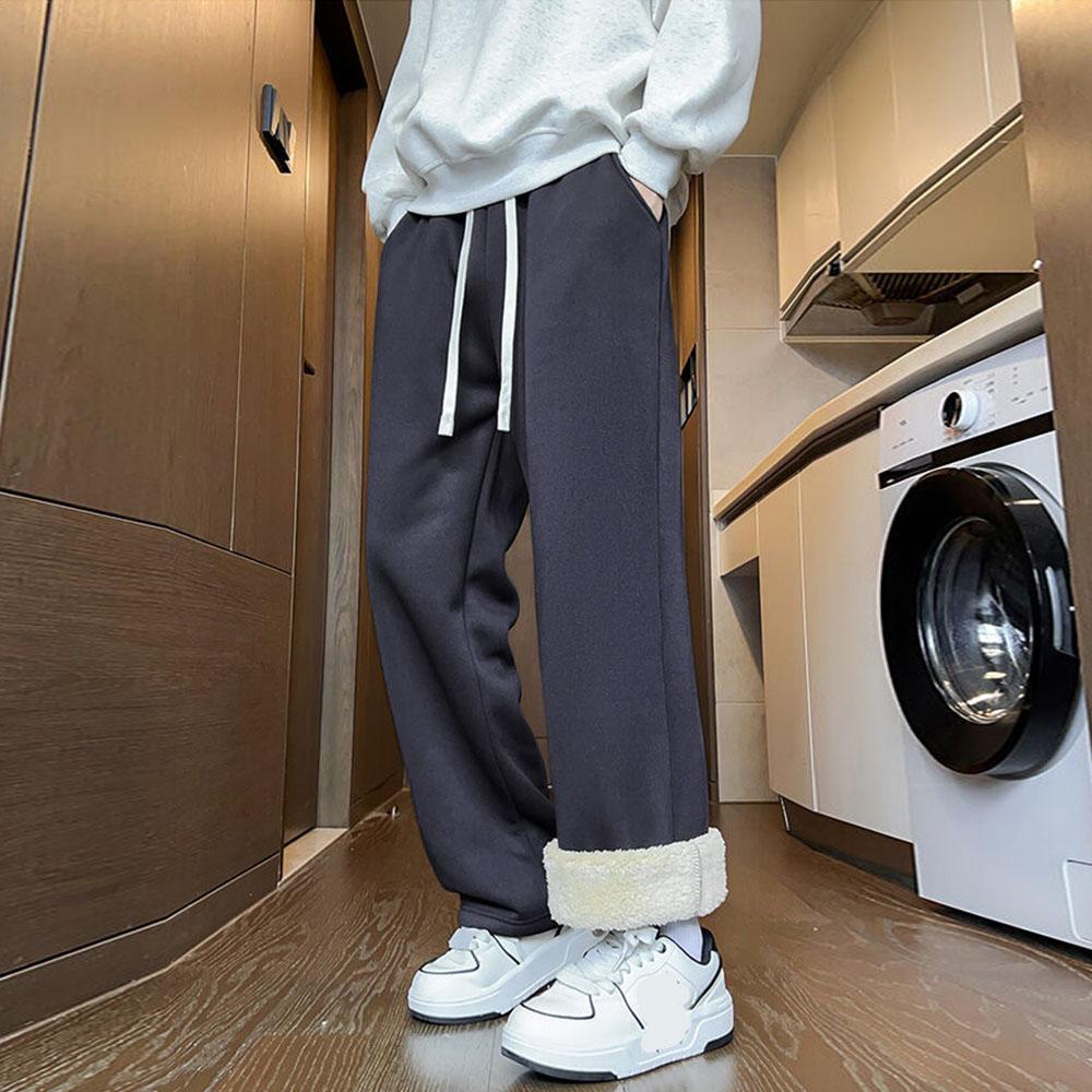Men's Winter Casual Plus Velvet Thick Pants Straight Trousers Sweatpants Fleece Track Pants Outdoor Korean Clothes