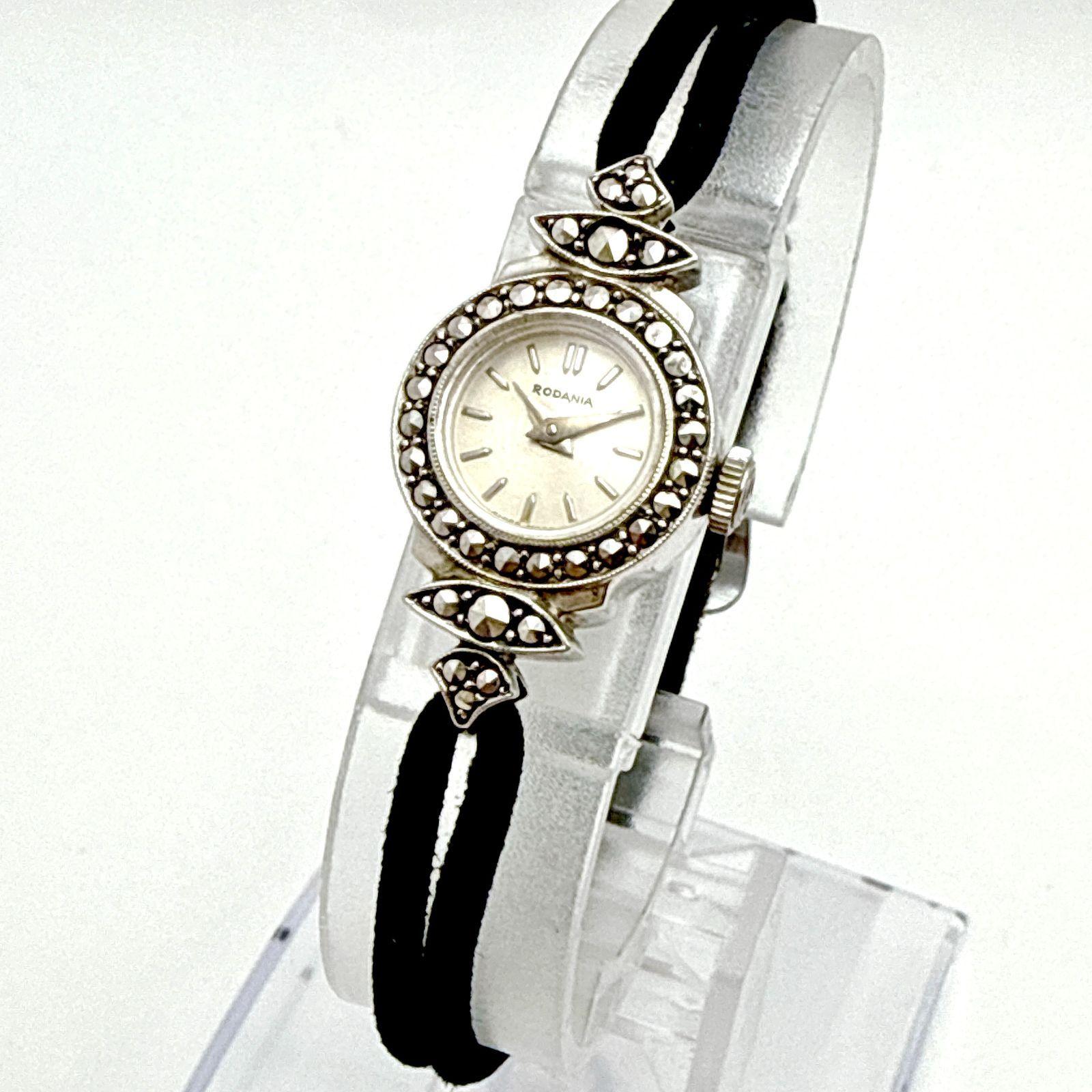 Used A142 [Operating, Antique, Hand-wound, Boxed] RODANIA Marcasite Cocktail Watch Ladies Watch