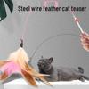 Long Rod Steel Wire Feather & Bell Cat Teaser - Durable Bite-Resistant Interactive Toy