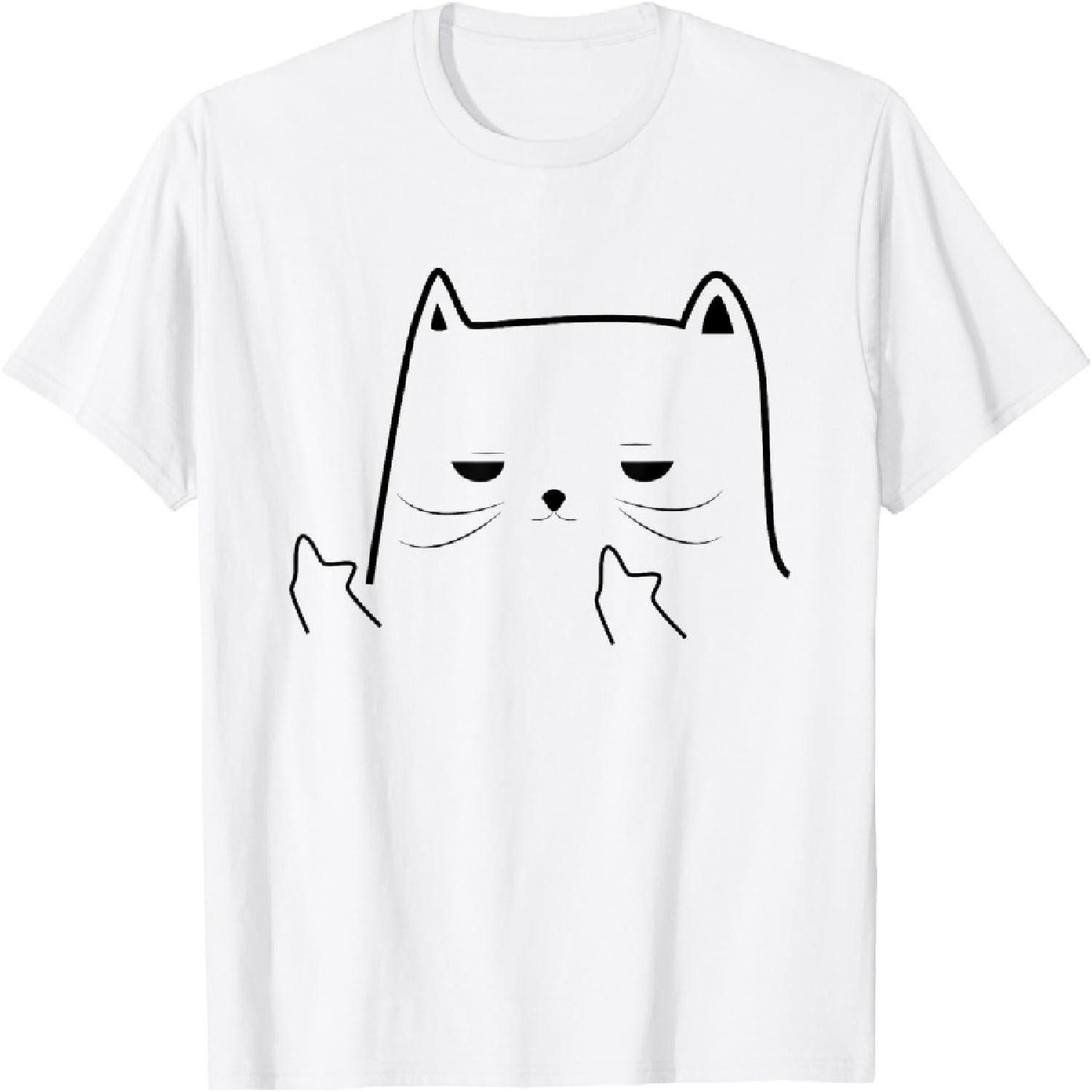 Funny Adult Humour Cat Middle Finger T-Shirt XXXXXL белый