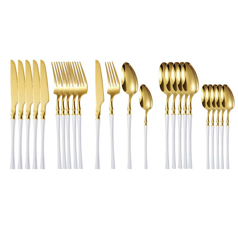 24pcs Stainless Steel Cutlery Black Gold Mirror Dinnerware Set Tableware Knife Fork Coffee Spoon Flatware Dishwasher Safe Dinner