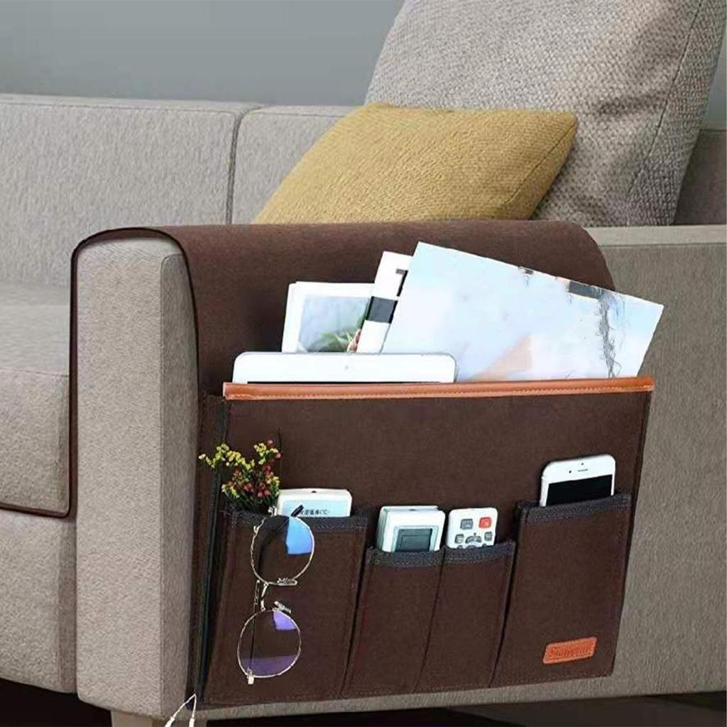 Non-Slip Armrest Organizer for Couch & Bed Multifunctional Storage Pouch with Pockets for Remote, Phone, Book