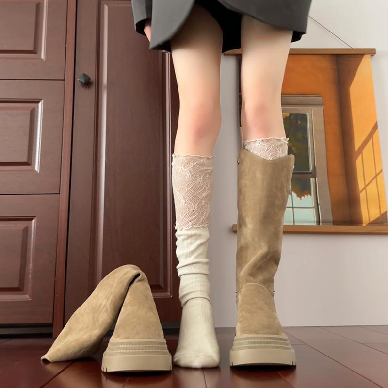 Two Wear Folded To Increase the Height, But Knee-length Boots, Women's Thick-soled Autumn and Winter New Thin Medium Tube Short Boots, Stacked Knight