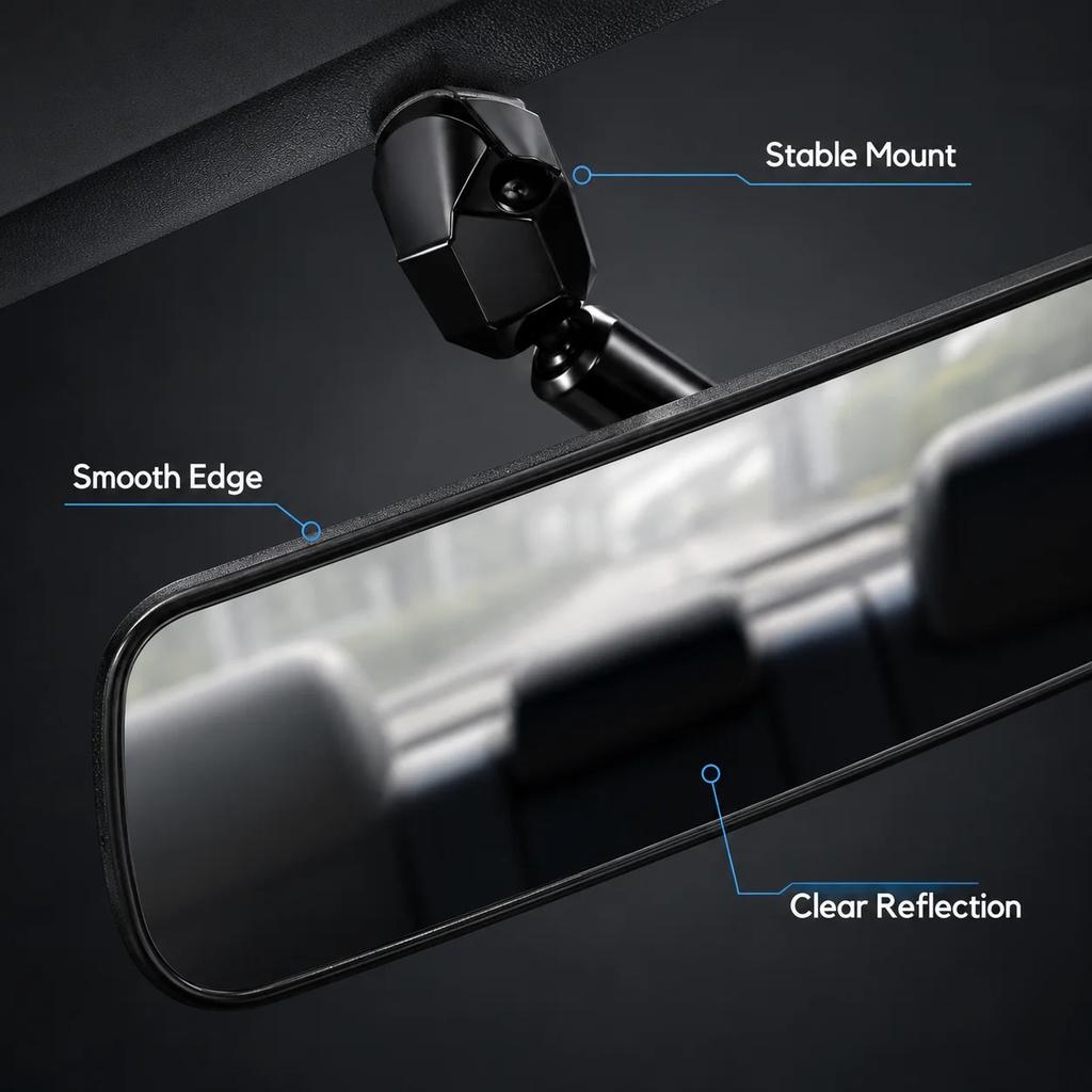 Universal Interior Car Rear View Mirror Wide Long Adjustable Adhesive Kit 10 Inch