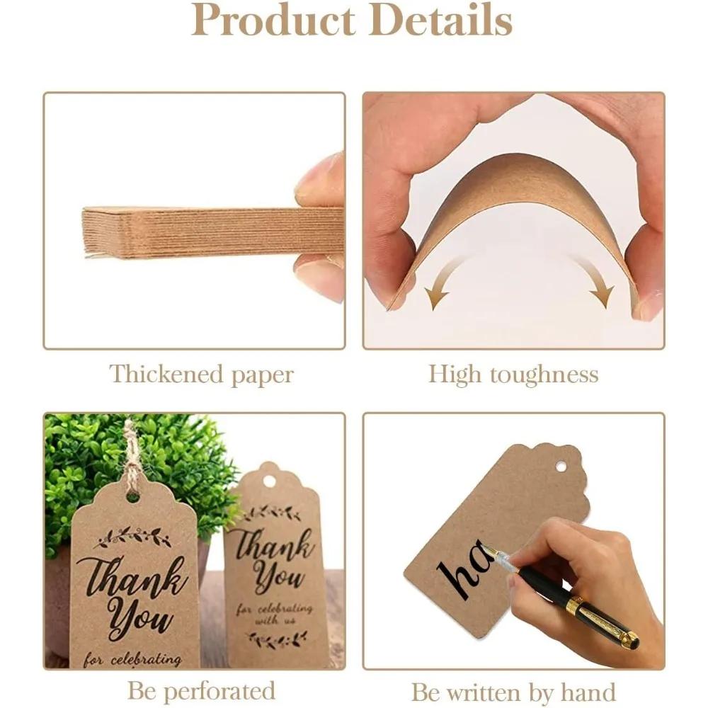For Brown Premium Double Sided Card Clothes Tag, Send 20m Hemp Rope Make Gift Tag Price Tag and DIY 100 Pcs 3 X 5 CM