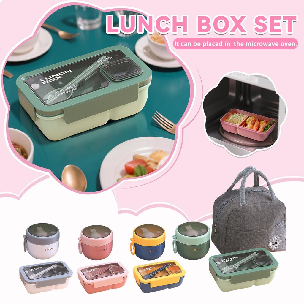 Bento Box Set, Square Lunch Box With Compartments, Leak-proof 3 Lunch Boxes For Kids And Adults
