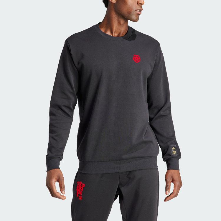 Adidas FW23 Chinese New Year Man Utd Paper-Cut Logo Crew Neck Sweatshirt Men Tops Black IP9184