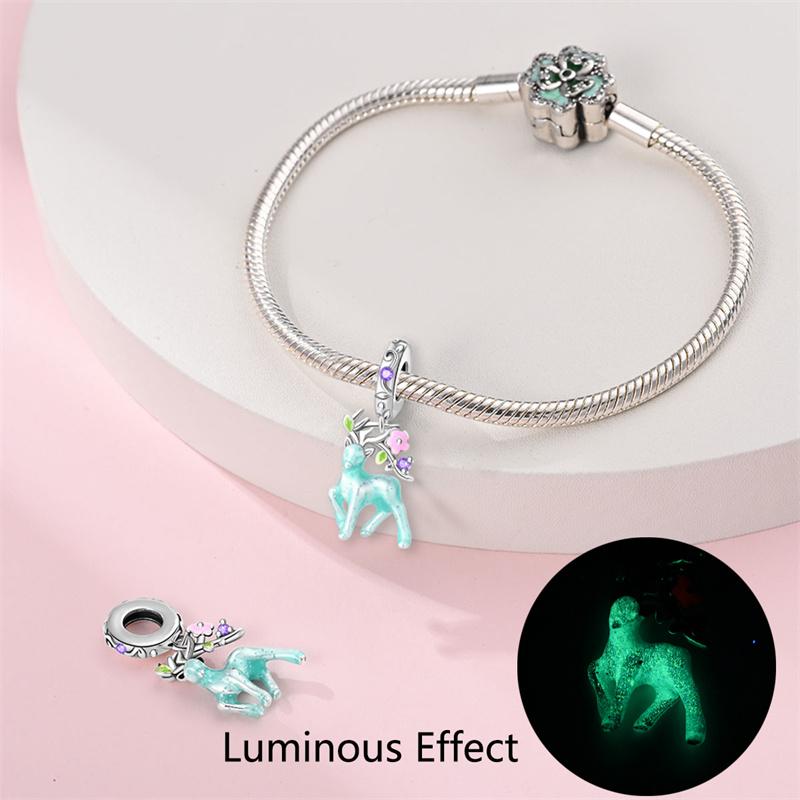 New In copperplated Mysterious Luminous Elk Pendant Compatible With Panora BraceletsBangle Do It Yourself Bead Charms Ideal For Women Birthday Fine