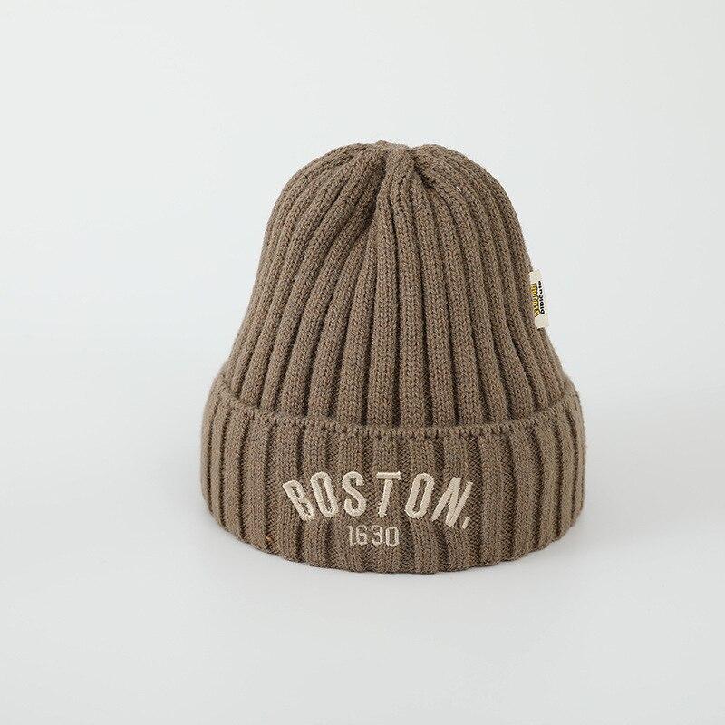 Solid Color Letter Baby Beanie Cap Winter Warm Knit Hat for Girls Boys Vintage Embroidered BOSTON Toddler Kids Crochet Bonnet