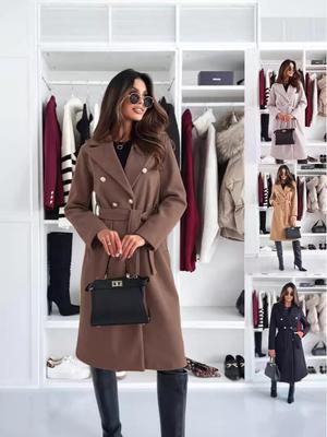Autumn/Winter Women's Simple Fashion Double-Breasted Woolen Coat with Belt