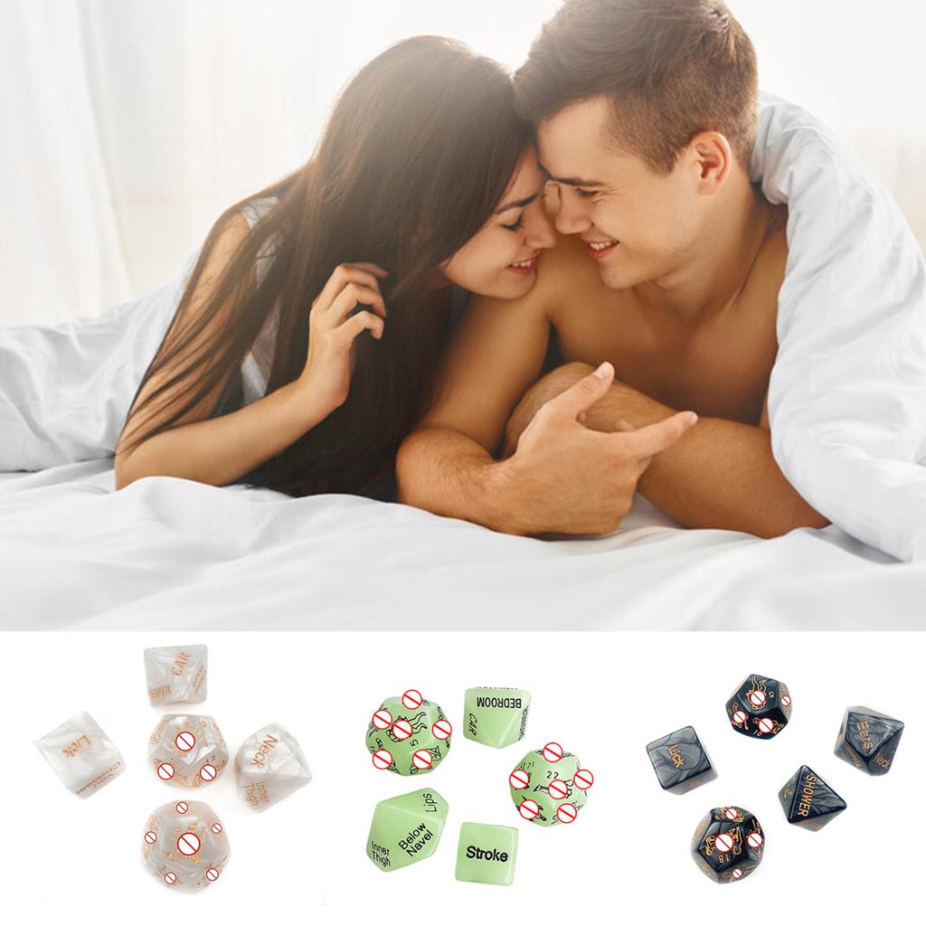 5Pcs Naughty Dice Game Set Glow In The Dark Acrylic Sexy Love Dice for Couples Party Favor with Gold Patterns
