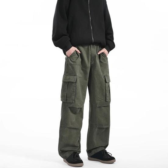 Men Retro Cargo Pants Multi Pocket Casual Baggy Trousers Loose Fit Wide Leg Trousers for Travel Gym School Street Wear