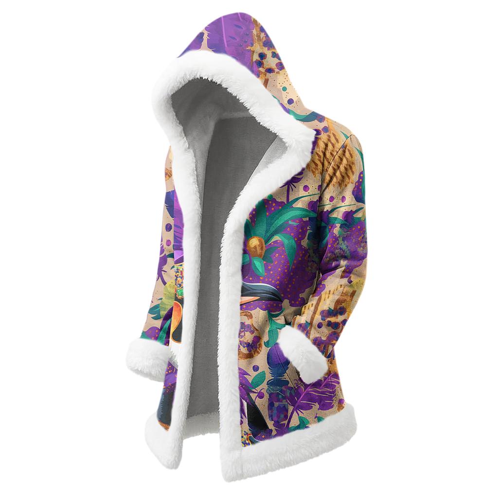 Unisex Casual And Fashionable Plush Collar Hooded Long Sleeved Carnival Print Jacket