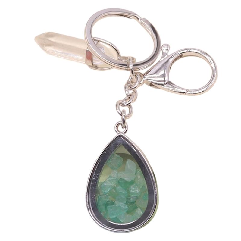 Natural Stone Crystals Teardrop Shape Photo Locket Keychain Featuring Diamonds Cut Designs for Sentimental Gifts