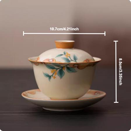 Китайская ретро супница Керамическая гайвань из печи Жу Ручная роспись Цветок Чашка для чая Ручной заварник для чая Чашка для чая Бытовая посуда для чая Посуда для напитков