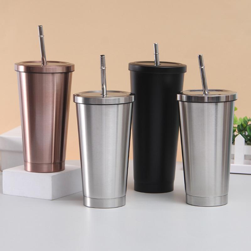 1Pc 500ml Outdoors 750ml In-vehicle Insulated Cup Winter Stainless Steel Coffee Cup Straw