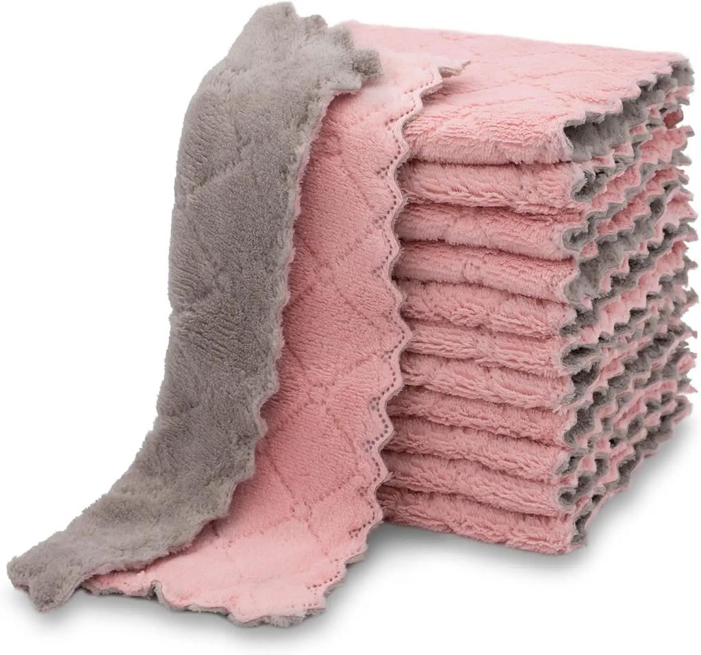 Double-layer Kitchen Cleaning Cloth Microfiber Towels Soft Absorbent Non-stick Oil Towel Rags Household Dish Cloths Clean Tools