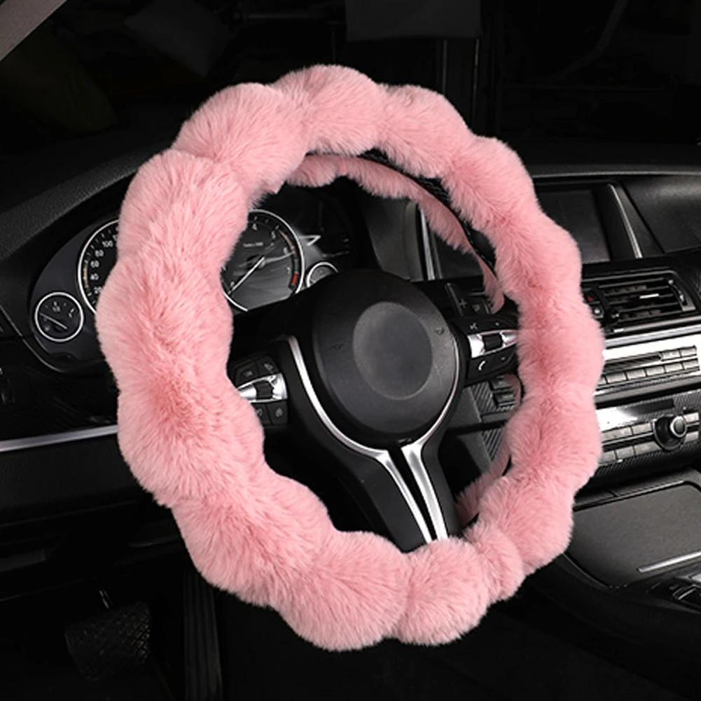 Soft Fluffy Car Steering Wheel Cover Plush Winter Warm Steering Qheel Grip Cover Non-Slip Steering Wheel Protector Car Steering