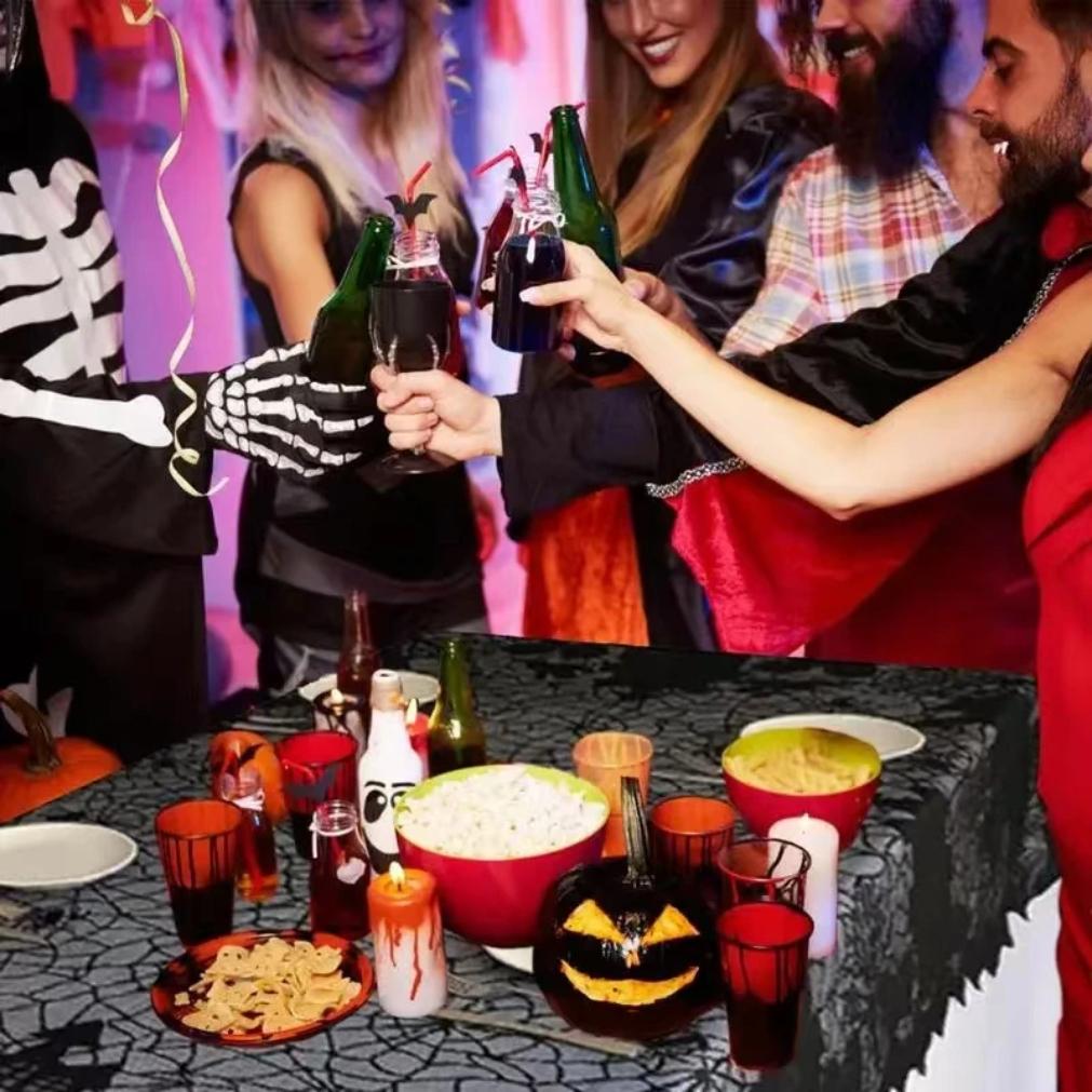 1 Pcs of Halloween Lace Tablecloth Spider Web Skull Pattern Rectangular Shape for Party Decoration Haunted House Pumpkin Design