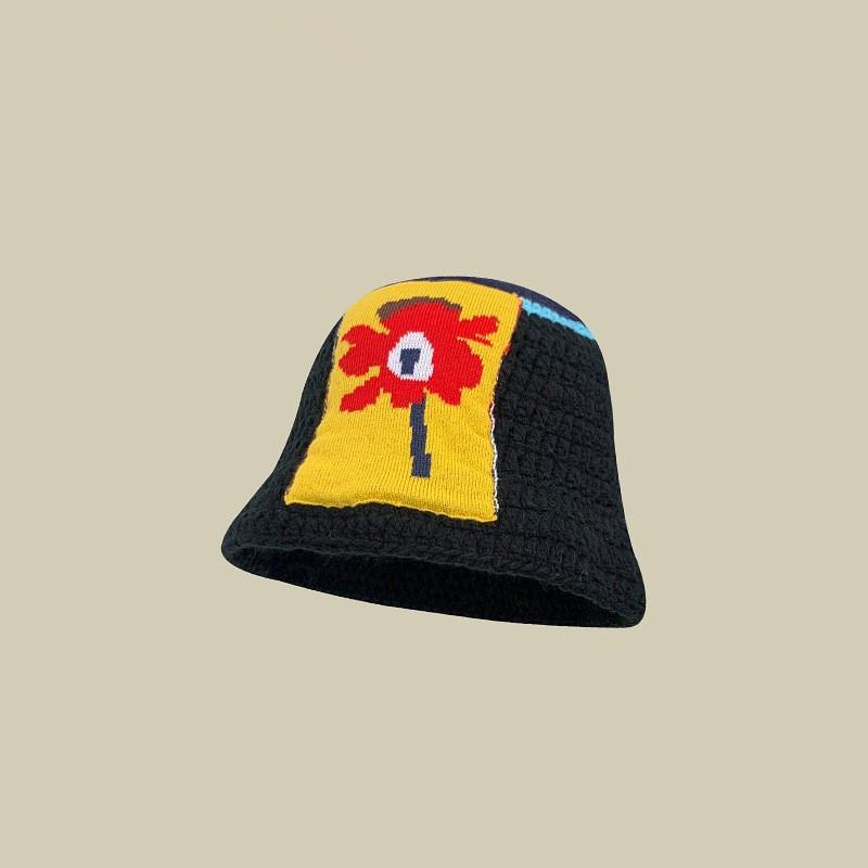 

Japanese Retro Floral Knit Beanie With Wide Brim For Winter Casual Women Style S
