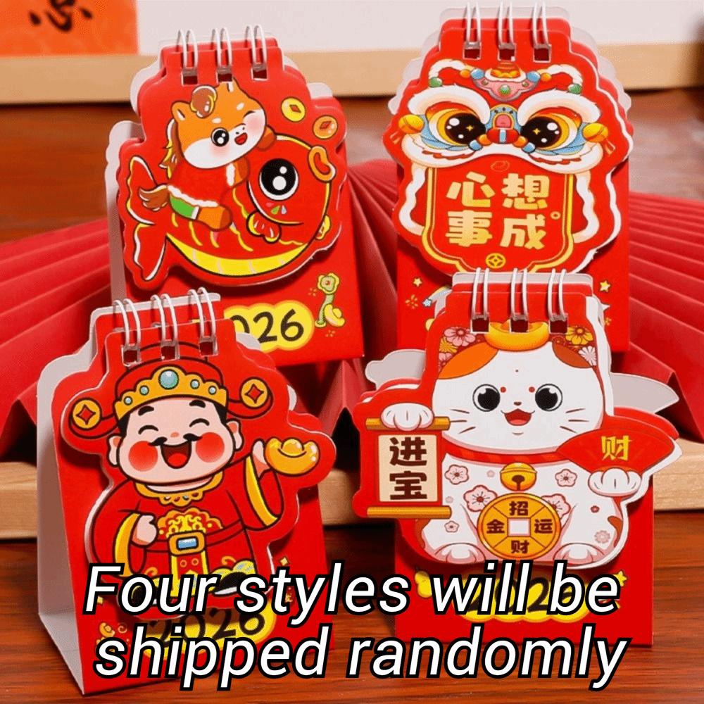 Good Lucky Mini 2026 Desk Calendar Cartoon Lucky Cat Portable Coil Calendar Schedule Mark Daily Planner Office Desk Accessories