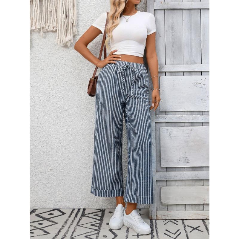 Sommer Neue Damen Gestreifte High Waist Lässige Mode Neun-Punkte-Hose
