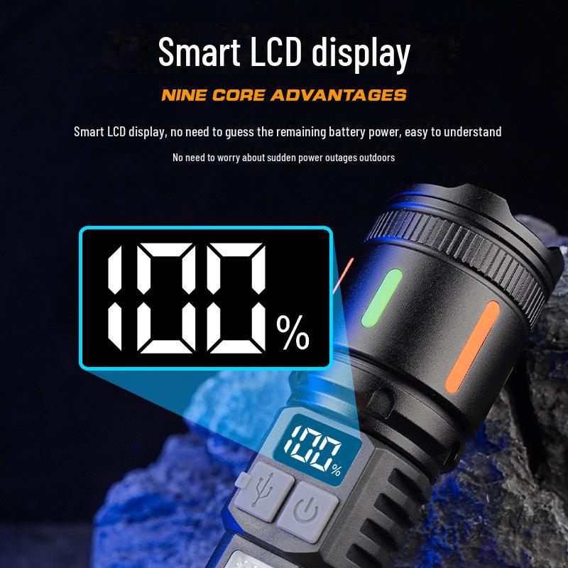 Type-C Rechargeable Flashlight with Side Light & COB Warning for Outdoor Use