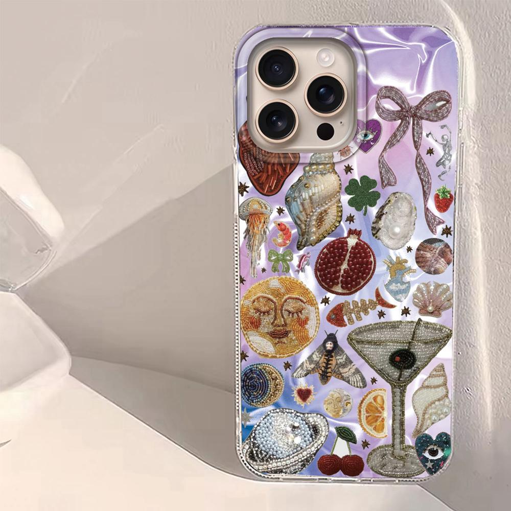 Retro Purple Face Sun Stars Phone Case for iphone 16 15 14 7 8 Plus 13 11 12 Pro Max X XS XR SE 2022 16e Back Women Girls Cover