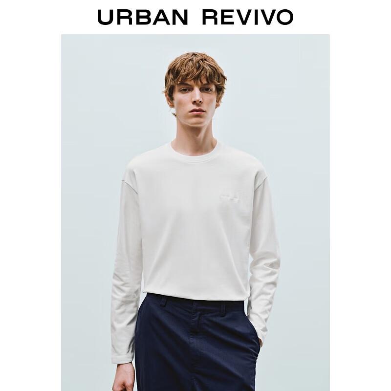 UR Men's Letter Embroidery Drop Shoulder Long Sleeve T-Shirt