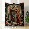 Archangel Michael Dragon Floral Blanket Bedroom Blanket for Livingroom Couch Lunch Break Soft Throw for Friend's Festival Gift
