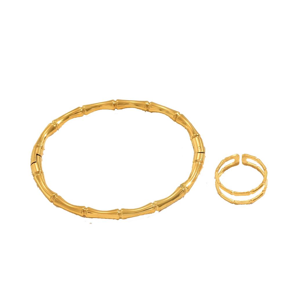 Jewelry Fashion Bamboo Metal Electroplating Design Bracelet Niche Open Ring Jewelry Set Versatile
