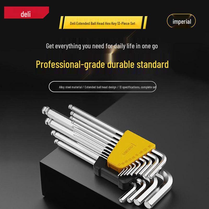 Deli 13-Piece Imperial Extended Ball-Head Hex Key Set with Power Bar