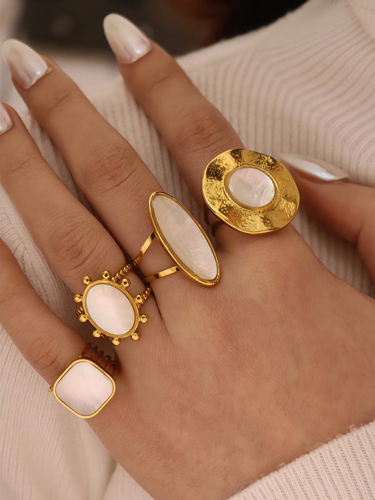 Fashion Shell Stainless Steel 18K Gold Plated Adjustable Opening Rings for Women Engagement Party Gift Temperament Jewelry 2025
